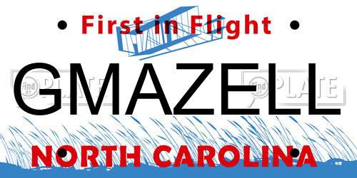 GMAZELL North Carolina License Plate