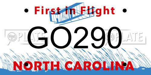 GO290 North Carolina License Plate