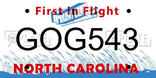 GOG543 North Carolina License Plate
