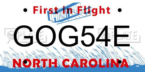 GOG54E North Carolina License Plate