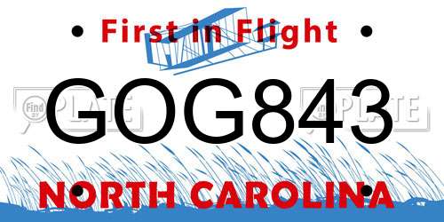 GOG843 North Carolina License Plate
