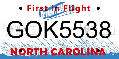 GOK5538 North Carolina License Plate