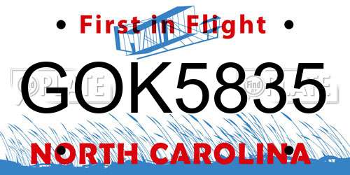 GOK5835 North Carolina License Plate