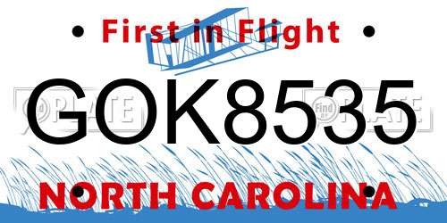GOK8535 North Carolina License Plate