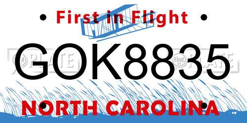 GOK8835 North Carolina License Plate