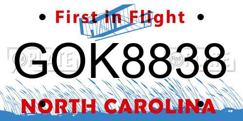 GOK8838 North Carolina License Plate