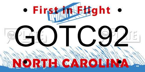 GOTC92 North Carolina License Plate