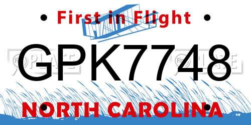 GPK7748 North Carolina License Plate