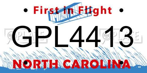 GPL4413 North Carolina License Plate