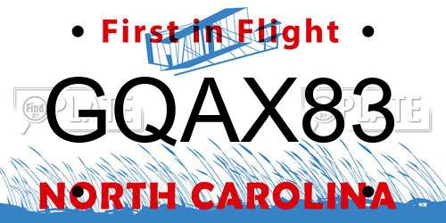 GQAX83 North Carolina License Plate