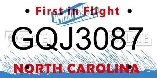 GQJ3087 North Carolina License Plate