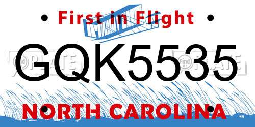 GQK5535 North Carolina License Plate