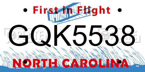 GQK5538 North Carolina License Plate