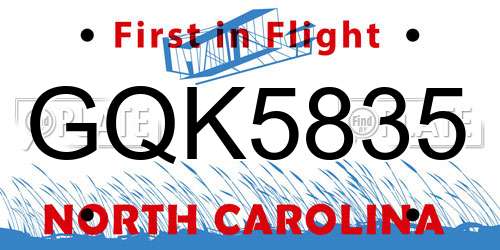 GQK5835 North Carolina License Plate