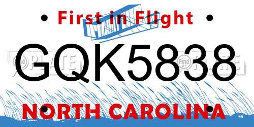 GQK5838 North Carolina License Plate
