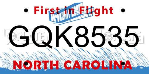 GQK8535 North Carolina License Plate