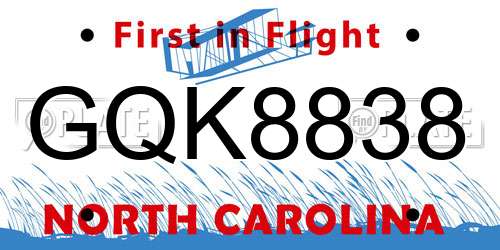 GQK8838 North Carolina License Plate