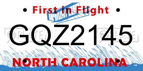 GQZ2145 North Carolina License Plate