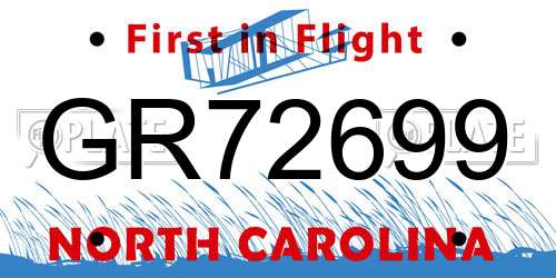 GR72699 North Carolina License Plate