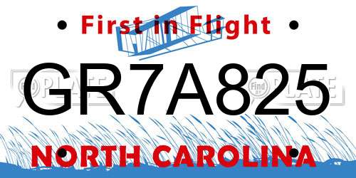 GR7A825 North Carolina License Plate