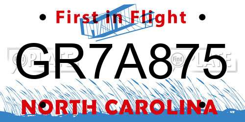 GR7A875 North Carolina License Plate