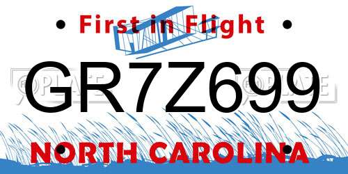 GR7Z699 North Carolina License Plate