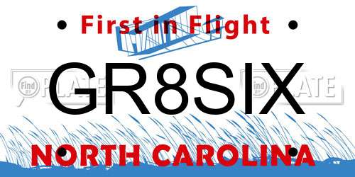 GR8SIX North Carolina License Plate
