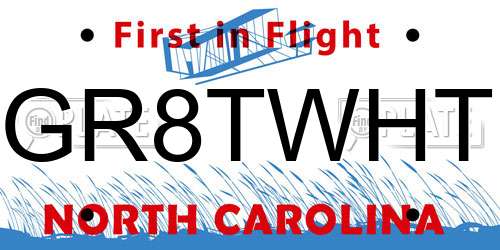 GR8TWHT North Carolina License Plate