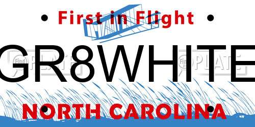 GR8WHITE North Carolina License Plate