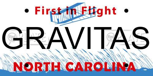 GRAVITAS North Carolina License Plate
