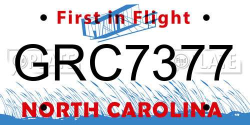 GRC7377 North Carolina License Plate