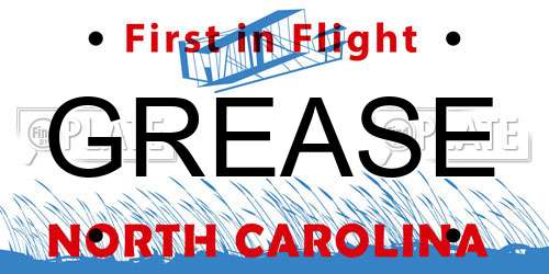 GREASE North Carolina License Plate