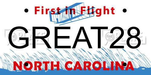 GREAT28 North Carolina License Plate