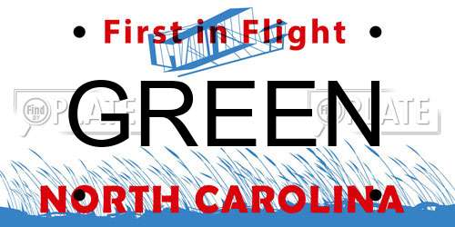 GREEN North Carolina License Plate