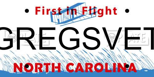 GREGSVET North Carolina License Plate
