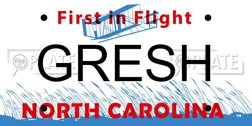 GRESH North Carolina License Plate