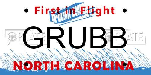 GRUBB North Carolina License Plate