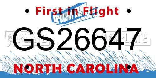 GS26647 North Carolina License Plate