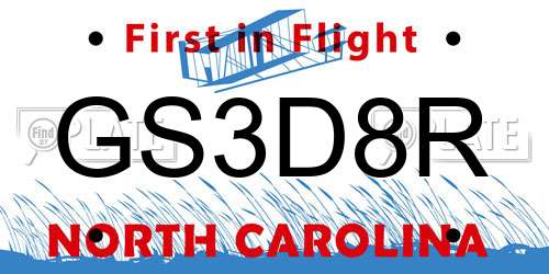 GS3D8R North Carolina License Plate