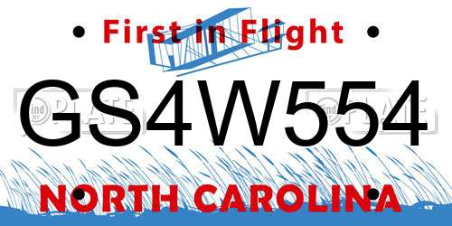 GS4W554 North Carolina License Plate