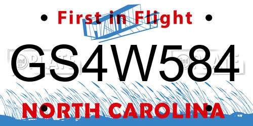 GS4W584 North Carolina License Plate