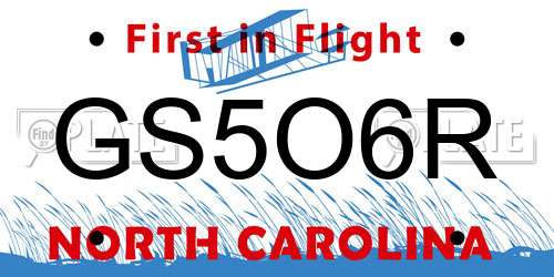 GS5O6R North Carolina License Plate