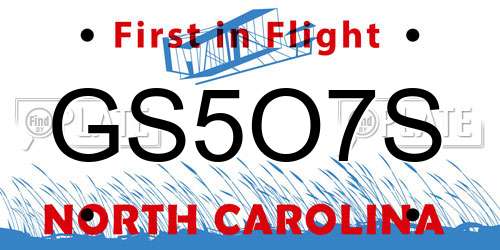 GS5O7S North Carolina License Plate