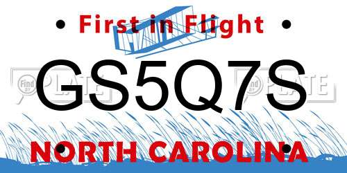 GS5Q7S North Carolina License Plate