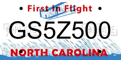 GS5Z500 North Carolina License Plate