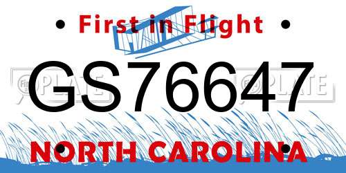 GS76647 North Carolina License Plate
