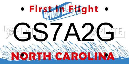 GS7A2G North Carolina License Plate
