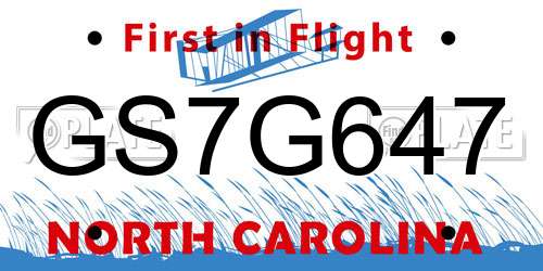 GS7G647 North Carolina License Plate