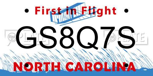 GS8Q7S North Carolina License Plate