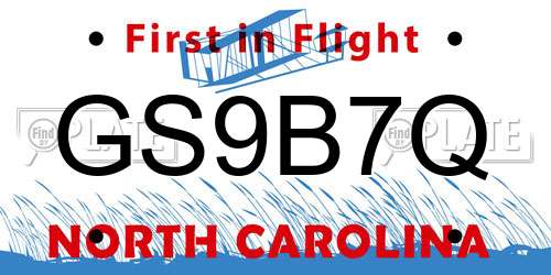 GS9B7Q North Carolina License Plate